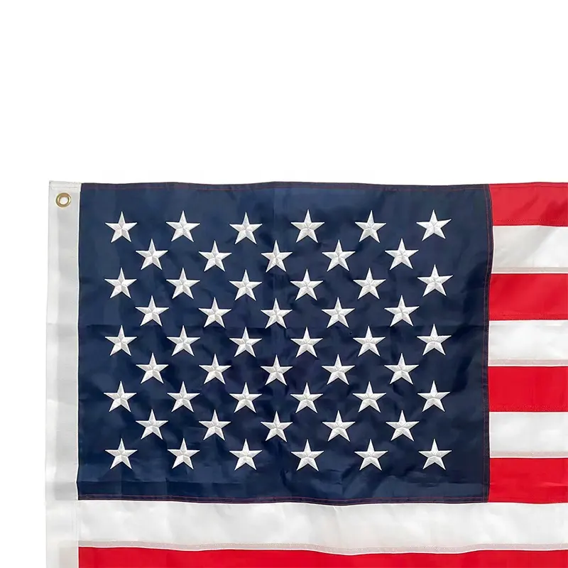 बाहरी अमेरिकी ध्वज 8X12 यूएसए ध्वज कढ़ाई वाले सितारों के साथ डबल साइड धारियां 250D नायलॉन आउटडोर बड़े आकार के बड़े इनडोर यूएस ध्वज