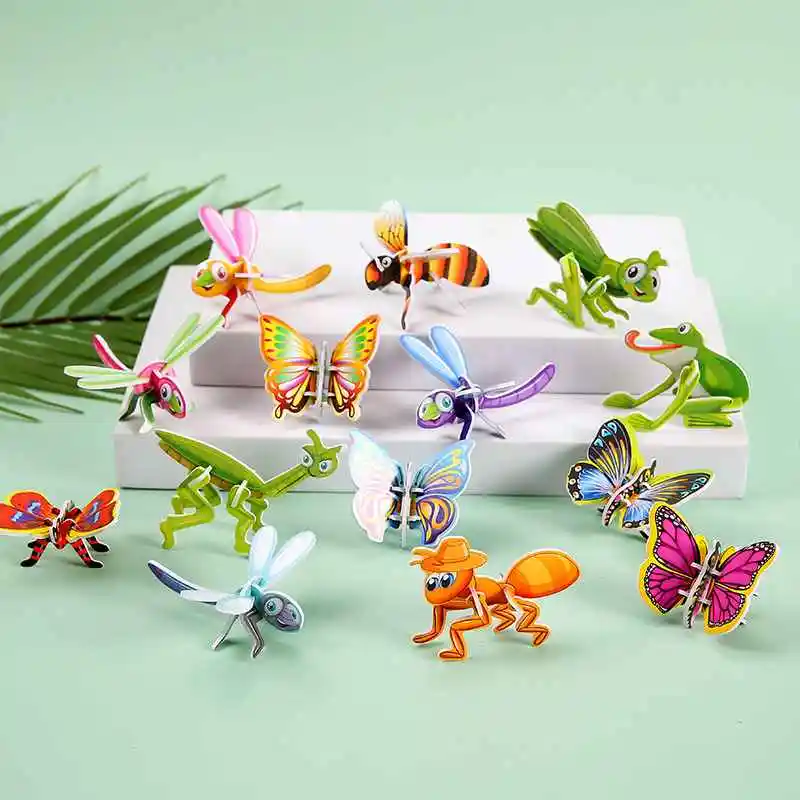 Großhandel Kinder papier 3D Insekten Puzzle Lernspiel zeug handgemachte DIY Puzzle Spielzeug für Kindergarten Geschenke