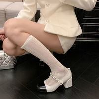 Pumps pour femmes à bout rond, talon épais et boucle
