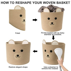 Bear Decorative Cotton Rope Toy Storage Basket <strong>Small</strong> Foldable Fabric Nursery <strong>Hamper</strong> Handles Brown Baby Laundry Basket Households - Product Image 5