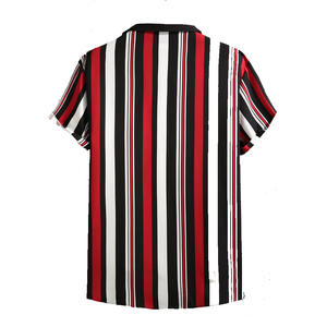 <span class=keywords><strong>Camicia</strong></span> <span class=keywords><strong>a</strong></span> Maniche Corte da <span class=keywords><strong>Uomo</strong></span> <span class=keywords><strong>a</strong></span> <span class=keywords><strong>Righe</strong></span> Verticali <span class=keywords><strong>Rosse</strong></span>, Nere e Bianche - Top Casual con Bottoni per Streetwear e Occasioni Festive - Product Image 4