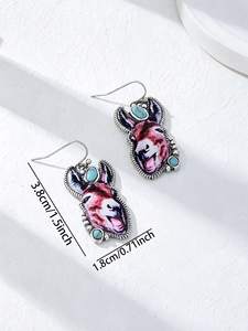 Collier et boucles d'oreilles vintage à imprimé Rodeo Western pour femme, bijoux pendantes rétro floraux du Sud-ouest, style cowgirl - Product Image 5