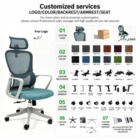 Chaise de bureau ergonomique entièrement en mesh avec support lombaire réglable, appui-tête, accoudoirs 3D, dossier haut, pivotante, pour la maison et le bureau