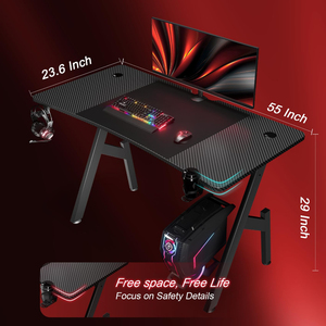 Grand <span class=keywords><strong>bureau</strong></span> d'ordinateur, table de jeu en fibre de carbone, table pour joueurs, <span class=keywords><strong>bureau</strong></span> de travail à domicile, avec porte-gobelet, crochet pour casque et tapis de souris - Product Image 3