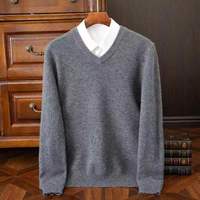 Pull en laine 100% pour homme, col en V, couleur unie, manches longues, tricot côtelé, respirant, nouveau style automne/hiver, coupe ample, décontracté, ODM