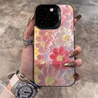 Coque de téléphone portable INS avec peinture à l'huile de fleurs colorées argentées pour iPhone 16 Plus 15 Pro Max 14 13, coque transparente IMD, coque arrière