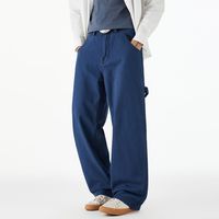 Nouveau pantalon décontracté ample bleu vintage pour hommes et femmes, style workwear, délavé, effet usé, plusieurs poches, longueur longue, tendance