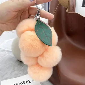 Fashion Fruit Keychain Real Rex Rabbit Fur Simulated Grape Car Keychain Pendant Trendy Purple Cute Fur Ball Backpack Pendant