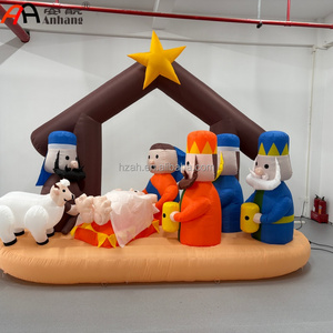 Crèche de Noël gonflable personnalisée, Manger géant gonflable de la Sainte Famille avec 3 Sages Hommes et des moutons pour exposition commerciale en église - Product Image 1