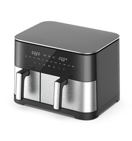 Friteuse à air numérique à double cuve avec grand écran couleur et fenêtre de visualisation, capacités 2.5L, 5.0L, 6.0L, 8L, 9L, 10L, 11L, 12L