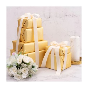 Wholesale Eco-Friendly Recyclable Golden Gift Boxes Set White Satin <b>Ribbon</b> Stackable Packaging for <b>Wedding</b> Party Decorations - Product Image 2