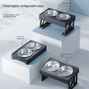 Mangkuk anjing Tinggi yang ramah lingkungan Modern 3 ketinggian yang dapat disesuaikan dudukan antiselip tempat makan lambat 2 mangkuk air makanan baja tahan karat untuk - Product Image 3