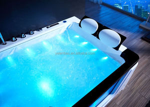 Baignoire moderne autoportante en acrylique avec fonction de trempage chauffée, jets de cascade, égouttoir-Design <span class=keywords><strong>d</strong></span>'angle intérieur pour 2 adultes, usage hôtelier - Product Image 4