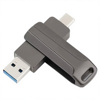 Flash Drive USB2.0/3.0 2 in 1 Dual Port Type-C Logam Putar Grosir, Kapasitas Besar 32GB 64GB untuk Ponsel dan Komputer