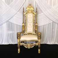 Chaises de trône royales de luxe avec cadre argenté, tête de lion, style bois massif pour la location de salles de mariage ou de salons