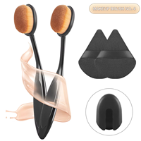 Ensemble de 4 pinceaux à poudre de style brosse à dents avec 4 houppettes triangulaires floquées et capuchons anti-poussière, outil de maquillage