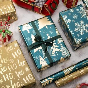 Christmas Wrapping Paper Rolls Green Gold Foil Snowflakes Trees Ho Letters Gift Wrap Set 17x120in 42.5 Sq Ft Recyclable - Product Image 3