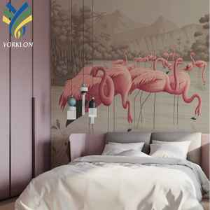 <span class=keywords><strong>Papier</strong></span> <span class=keywords><strong>peint</strong></span> personnalisé de style nordique moderne, paysage 3D, flamant rose, magnifique murale rose pour la chambre des petites filles, pour l'intérieur des hôtels - Product Image 2