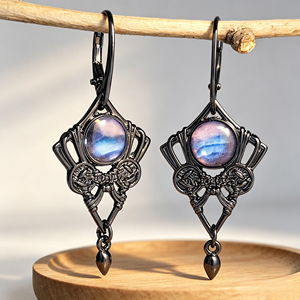 Orecchini Pendenti Vintage a Forma di Lucchetto in Labradorite, Design Retrò, Gioielli di Moda per Donne - Product Image 1
