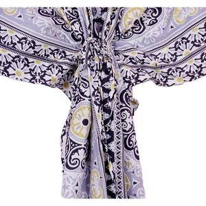 Caftán Moderno Hecho a Mano 100% Algodón para Mujer, Estampado Floral, Cuello en V, Manga Larga, Corte Holgado, Mini Vestido Casual de Verano y Primavera - Product Image 4