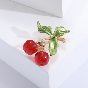 Nuevo broche de fruta de cereza con diamantes de imitación, broche de cereza esmaltado rojo con diamantes de imitación, ropa de mujer, broche de joyería de flores en el pecho - Product Image 3