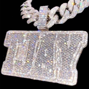 Pendentif personnalisé carré avec lettres/logo/nom serti de pierres, Moissanite VVS, Argent sterling 925, passe le testeur de diamant, Certificat GRA, Hip Hop - Product Image 5
