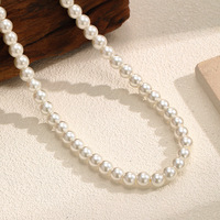 Collier Novirassine pour femme, fait main, en fausses perles rondes blanches en ABS, avec chaîne classique - Style tendance