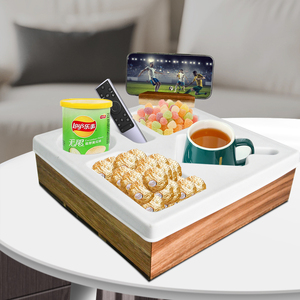 Bandeja de soporte de taza de sofá de silicona de bambú para aperitivos con soporte de teléfono giratorio Oficina - Product Image 4