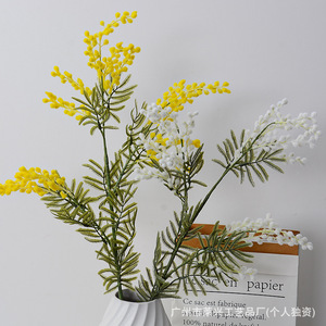 Ramas Cortas de Acacia Artificial Laixing, Color Amarillo y Blanco, Flores de Seda para Decoración del Hogar y Accesorios para Bodas - Product Image 1