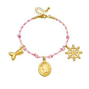 Fashion <b>Pink</b> <b>Braided</b> Rope Gold Plated Mermaid Ship Wheel Pendant Bracelet Women's Jewelry Gift - Product Image 5