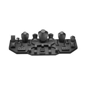 Expositor de joyería de madera y resina negra para escaparate, juego de exhibición de joyas con soporte para collar en color gris piedra a juego. - Product Image 1