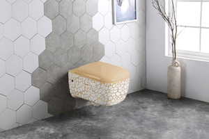 WC suspendu mural monobloc en céramique moderne, sans bride, avec siphon en P, effet marbre, prix de gros - Product Image 4