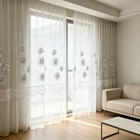 Voilages blancs brodés de fleurs, draperies en voile perlées avec ourlet plissé à volants pour la décoration de chambre à coucher