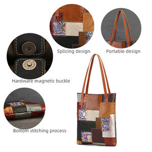 Sac à main AndoBag pour femmes, sac fourre-tout rétro avec surpiqûres contrastées, en cuir de vache véritable, sac à bandoulière simple pour les trajets quotidiens, 1972 - Product Image 3