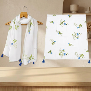 Botanical Garden Digital Print Poly Linen Lightweight Scarf featuring Delicate Tassels - Elegant Spring & Summer <b>Shawl</b> <b>Wrap</b> - Product Image 2