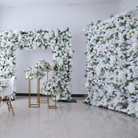 Panneau Mural de Fleurs Artificielles 3D pour Mariage, 2.4m x 2.4m, Roses Roses et Gypsophiles Blancs sur Tissu, Décoration Murale Enroulable