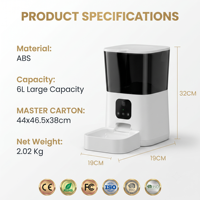 Distributeur automatique intelligent 6L pour animaux de compagnie, étanche, en plastique, avec caméra vidéo, contrôle par application, enregistrement personnalisé et double alimentation
