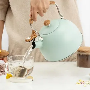Théière <span class=keywords><strong>en</strong></span> acier inoxydable de grande capacité 2,64 litres avec sifflet, résistante à la chaleur, pour induction électrique et céramique - Product Image 4