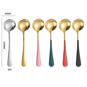 Fancy Decorating Colorful pink Wedding <b>Dinner</b> Titanium Copper Metal Gold Serving Soup Spoon <b>Set</b> Dessert - Product Image 6