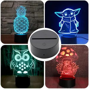 Basi lampada LED RGB per luce notturna LED 3D, acrilico, nero, luce notturna, base touch, cavo USB, telecomando