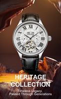 Montre mécanique classique de luxe à cadran à aiguilles, avec phase de lune ajourée, bracelet en cuir, boîtier en alliage de 43 mm, style pièce de monnaie tendance