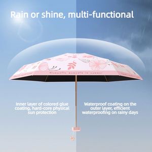 Parapluie de poche floral ultra-léger 5 plis en vinyle anti-UV personnalisé pour femme, idéal soleil et pluie, portable, cadeau de voyage - Product Image 4