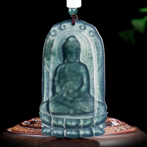 Pendentif en jade véritable naturel bleu eau Amitabha pour les signes du zodiaque chien et cochon, divinité protectrice, charme bouddhiste pour l'âme sœur - Product Image 4