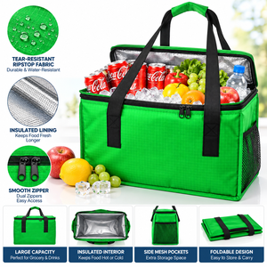 Bolsa Térmica Aislada de Gran Capacidad, Tejido Ripstop Resistente a Desgarros, para Supermercado, Comestibles y Alimentos - Product Image 1