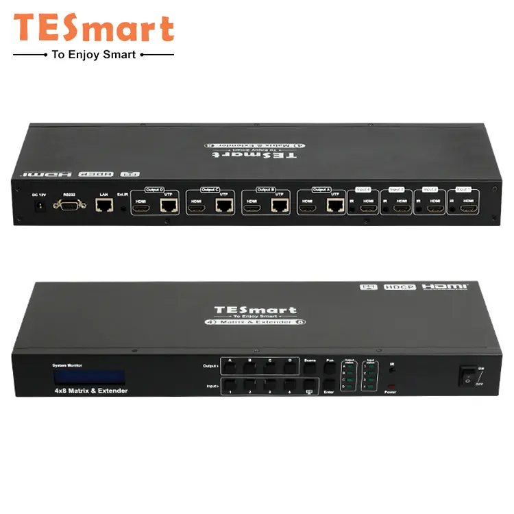 TESmart Chinese Factory 4 x8 Video Matrice 1080P Quad View mode Support IR pass through HDCP1.3 4x8 Matrice HDMI con Extender Cat 5