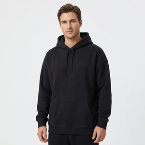 <b>Black</b> Solid Hooded <b>Hoodies</b> High Street Heavyweight Premium Blank Custom Pullover Loose Fit Unisex <b>Mens</b> Oversized Streetwear Bulk - Product Image 1