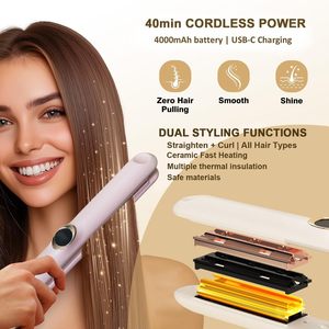 Plancha de <span class=keywords><strong>Pelo</strong></span> Portátil 2 en 1 con Pantalla LED e Iones Negativos, Tecnología de Calentamiento de Cerámica, Herramientas <span class=keywords><strong>para</strong></span> Alisar el Cabello - Product Image 6