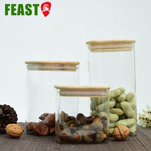 Jarra de vidrio de cocina personalizada para alimentos, recipiente de almacenamiento cuadrado con tapa de bambú hermético - Product Image 6