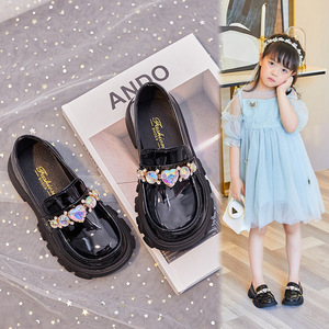 2025 New Kids Girls Princess Shoes-모조 다이아몬드 장식 여아 플랫, 아동용 가죽 PU 신발 - Product Image 3