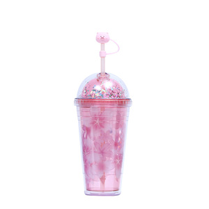 Shang Kou Ai 18oz Double-Walled Plastic Cup Gradient Cardboard Glitter Straw Reusable Party Water Bottle - Product Image 2